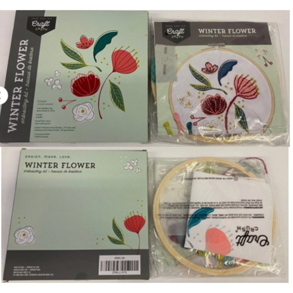 CRAFT CRUSH WINTER FLOWER EMBROIDERY KIT - NWT